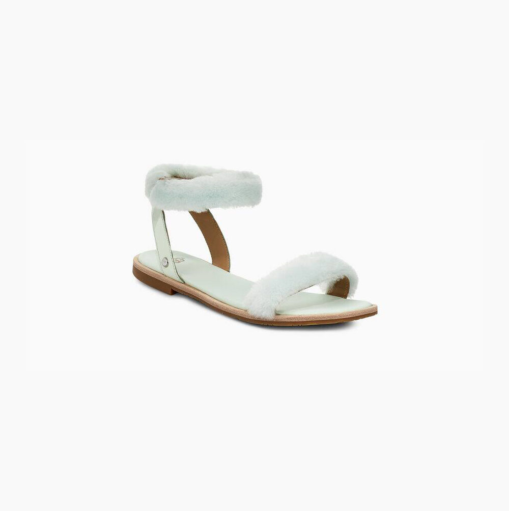 UGG Fluff Springs Patent White Sandals for Women (HAQO86042)